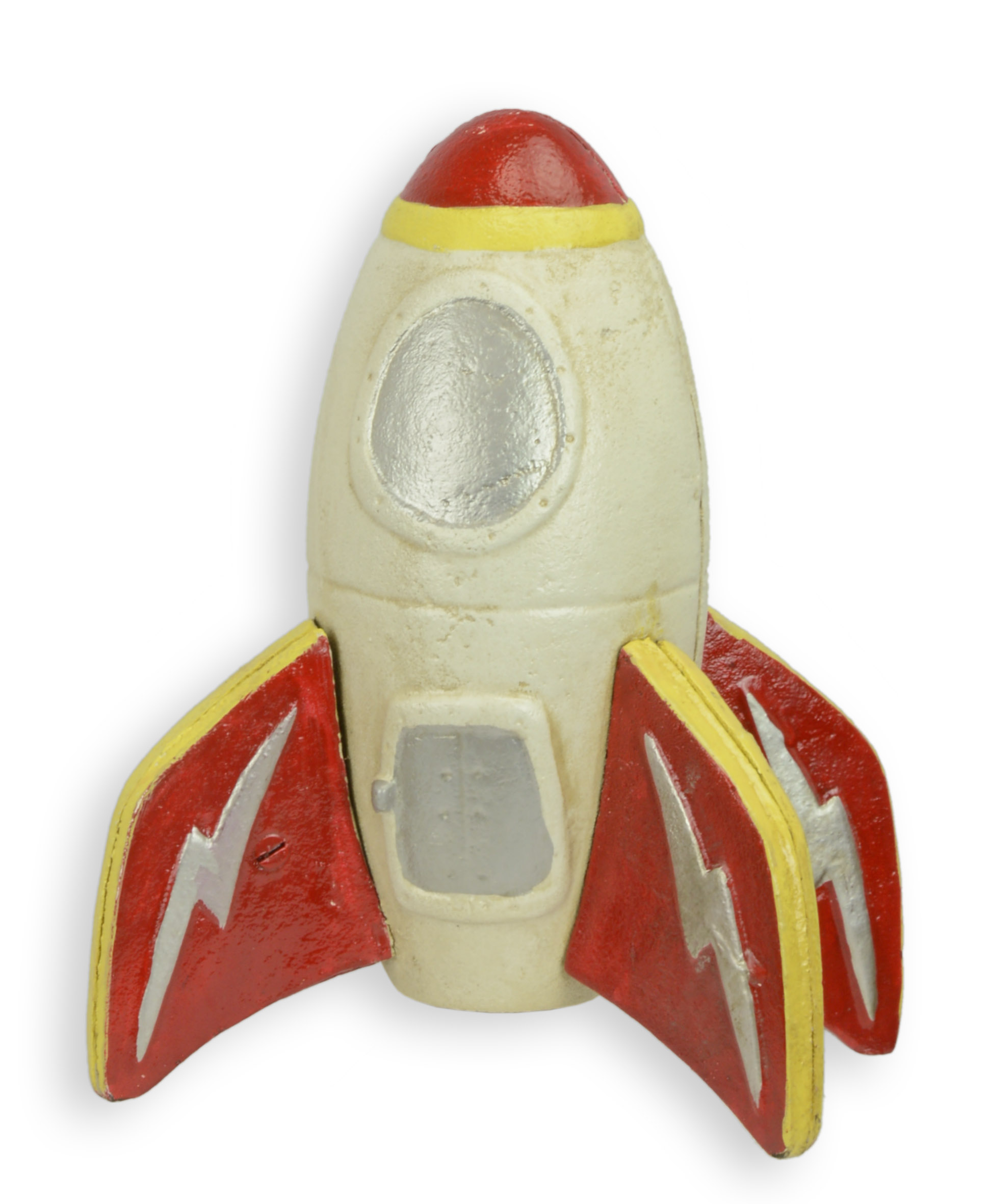 Een gietijzeren Spaarpot raket replica retro ontwerp decoratie