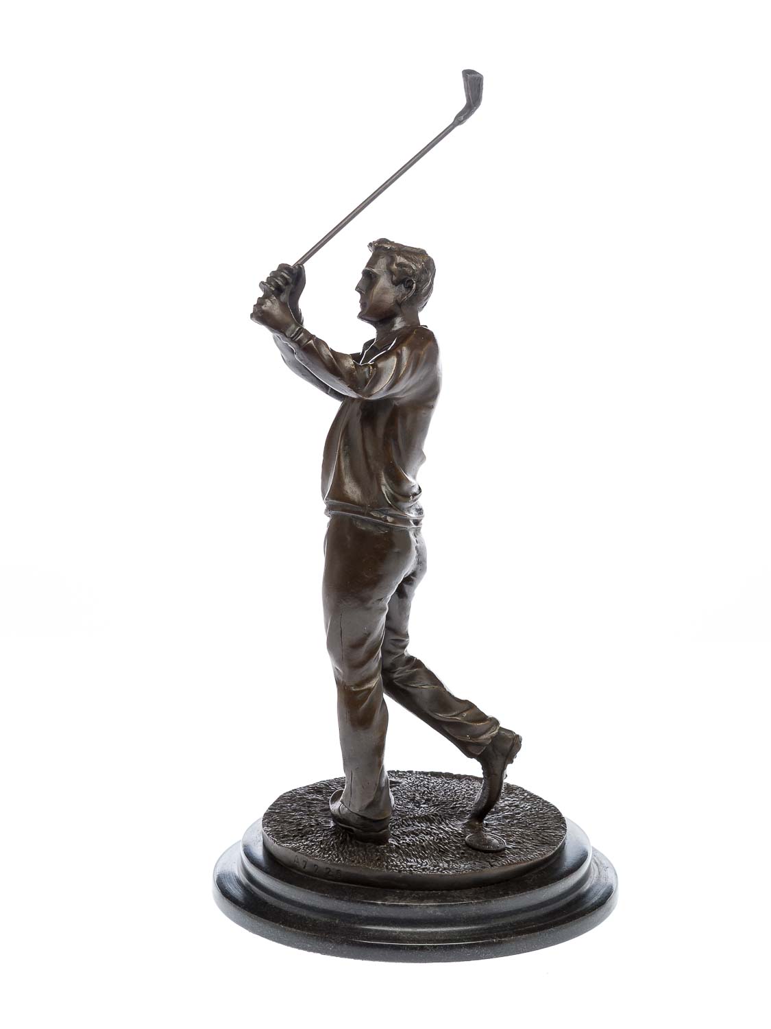 Bronzeskulptur Golf Golfspieler Bronze Golfer beim Abschlag Pokal sculpture