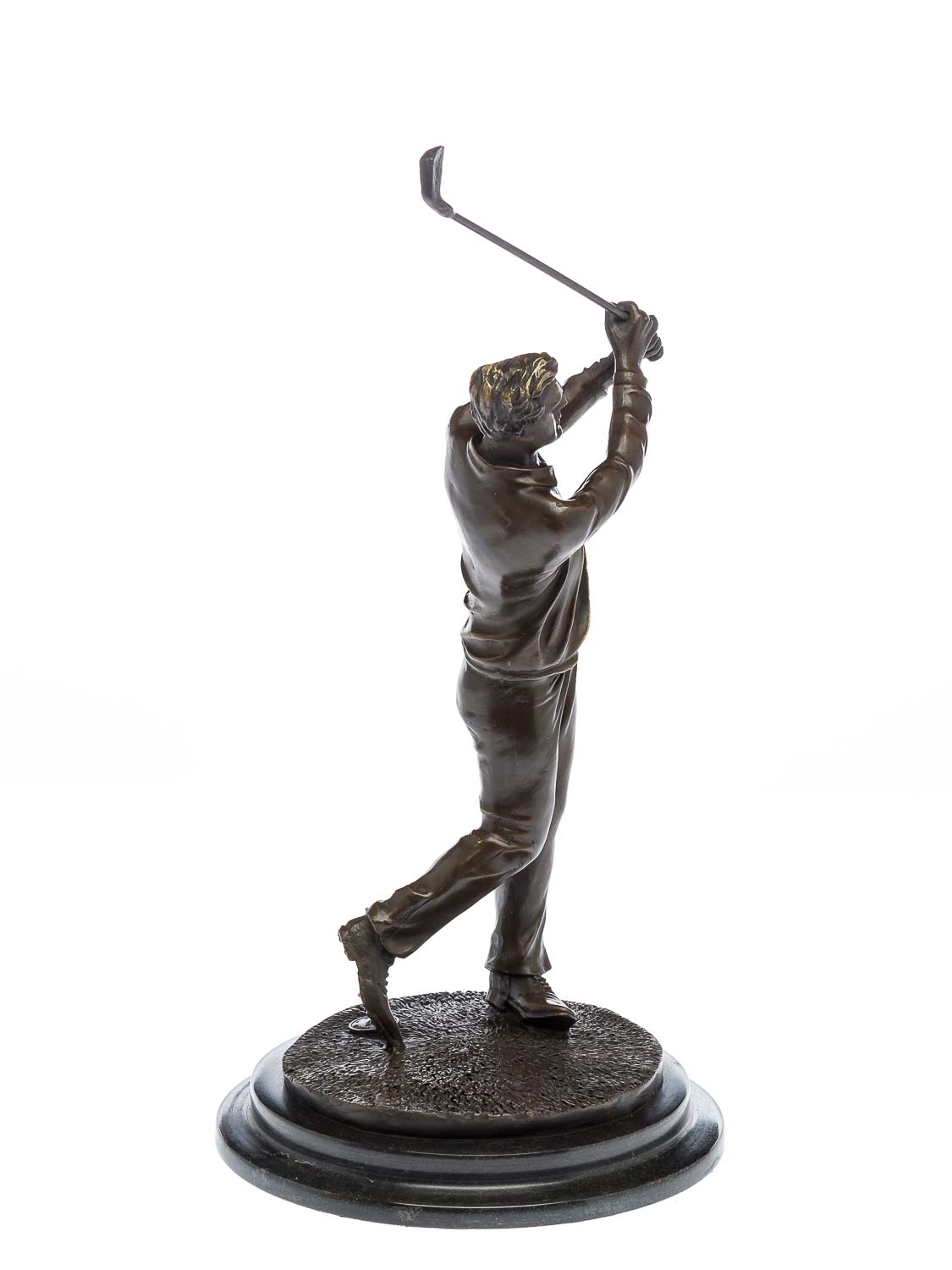 Bronzeskulptur Golf Golfspieler Bronze Golfer beim Abschlag Pokal sculpture