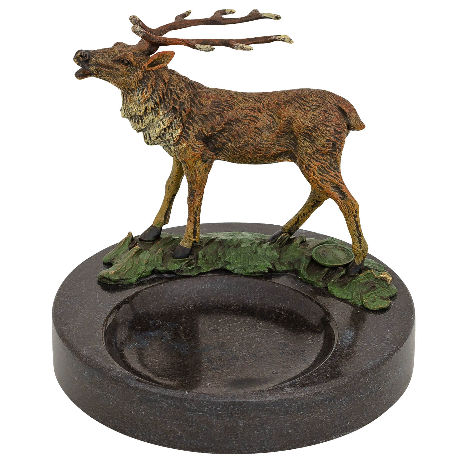 Bronze Figur mit Schale Hirsch Bronzeskulptur Antik-Stil Statue 14cm