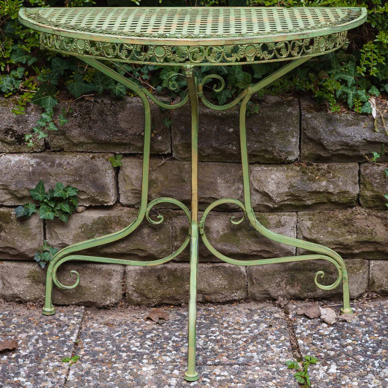 SA170200AG-9 Balkontisch Gartentisch Eisen Tisch Garten grün Antik-Stil halbrund Konsole