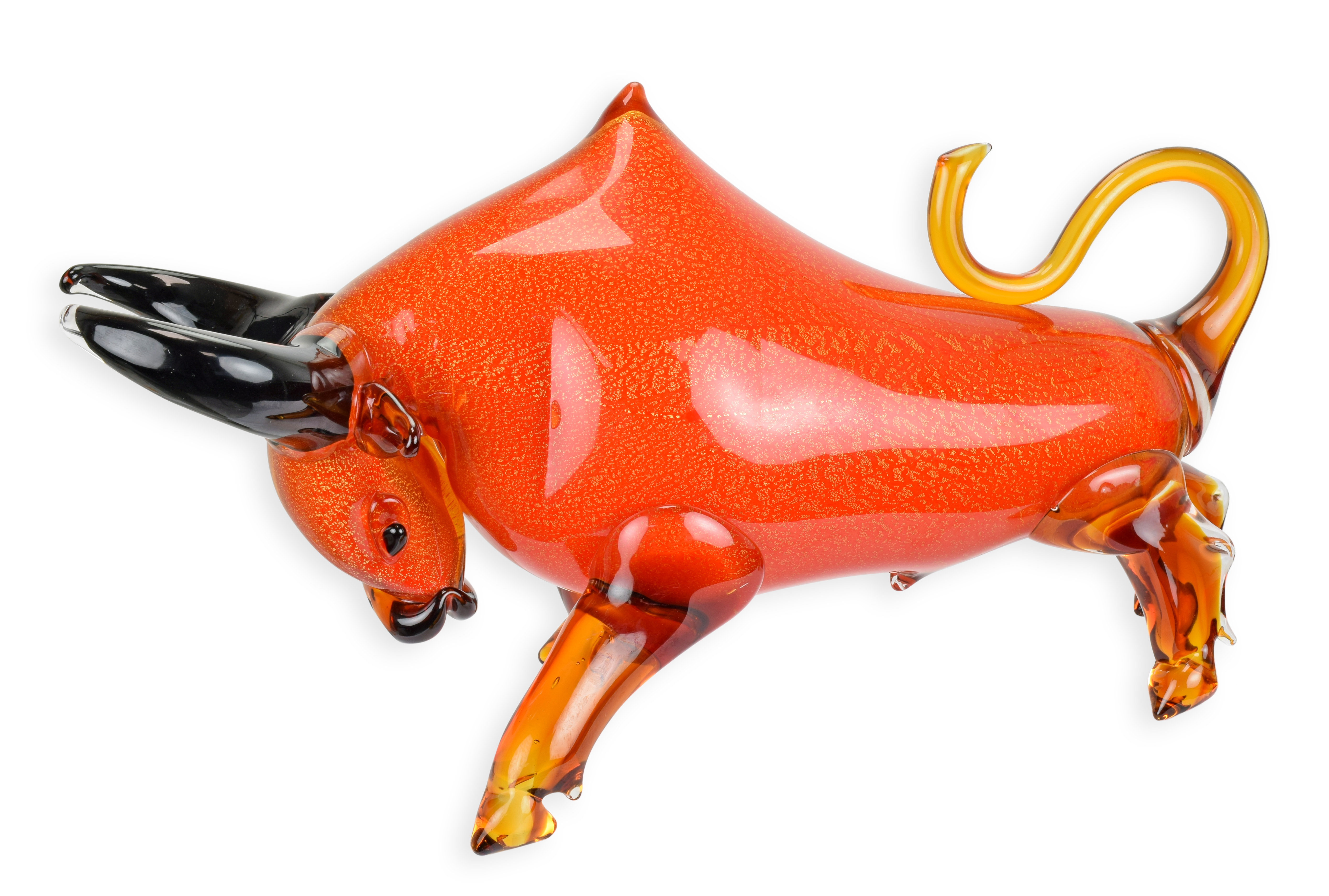 Een glazen beeldje in Murano-stijl van een stier replica retro ontwerp decoratie