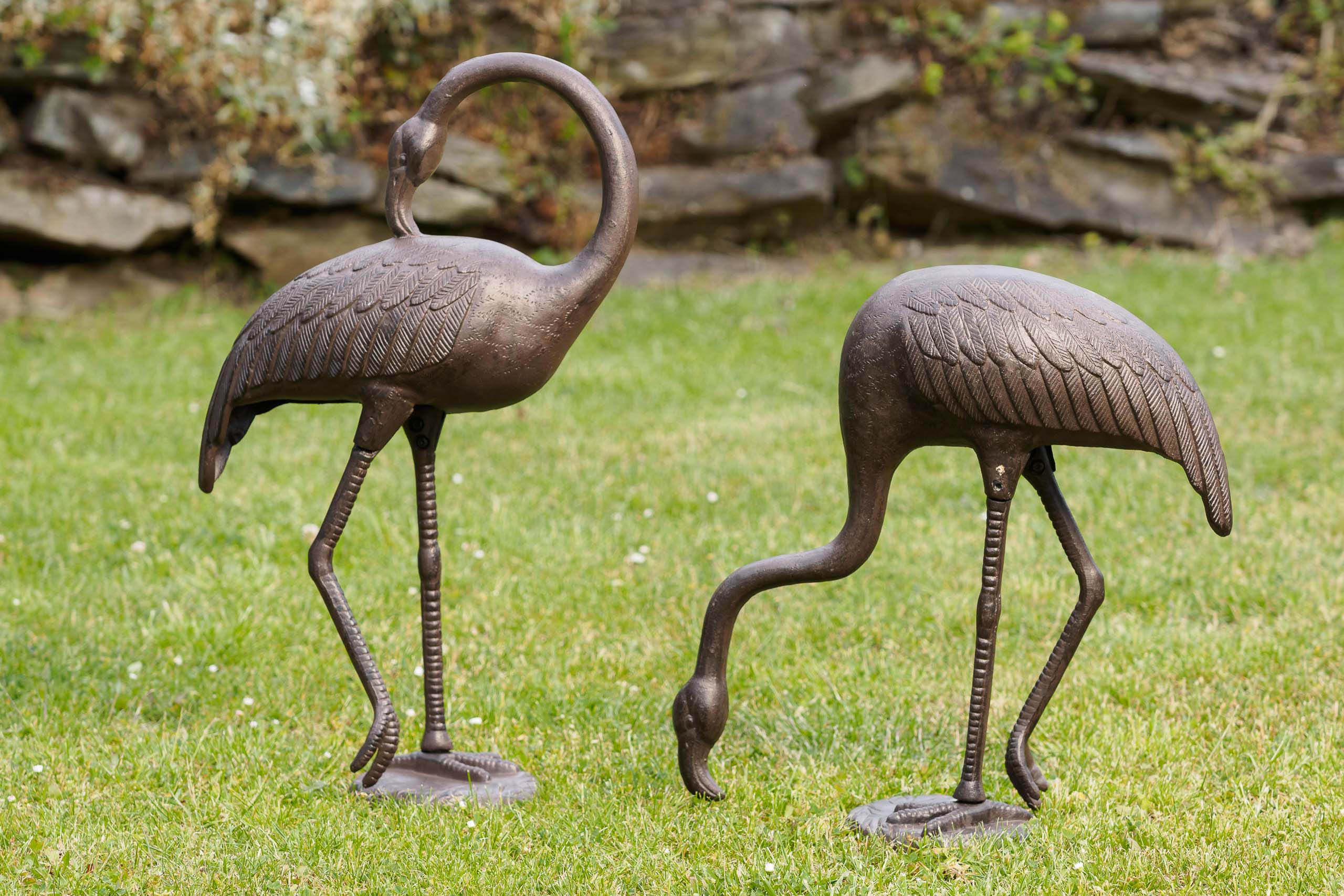 Paar Flamingo aus Alu Skulptur Vogel Gartenfigur Figur Garten Teich sculpture