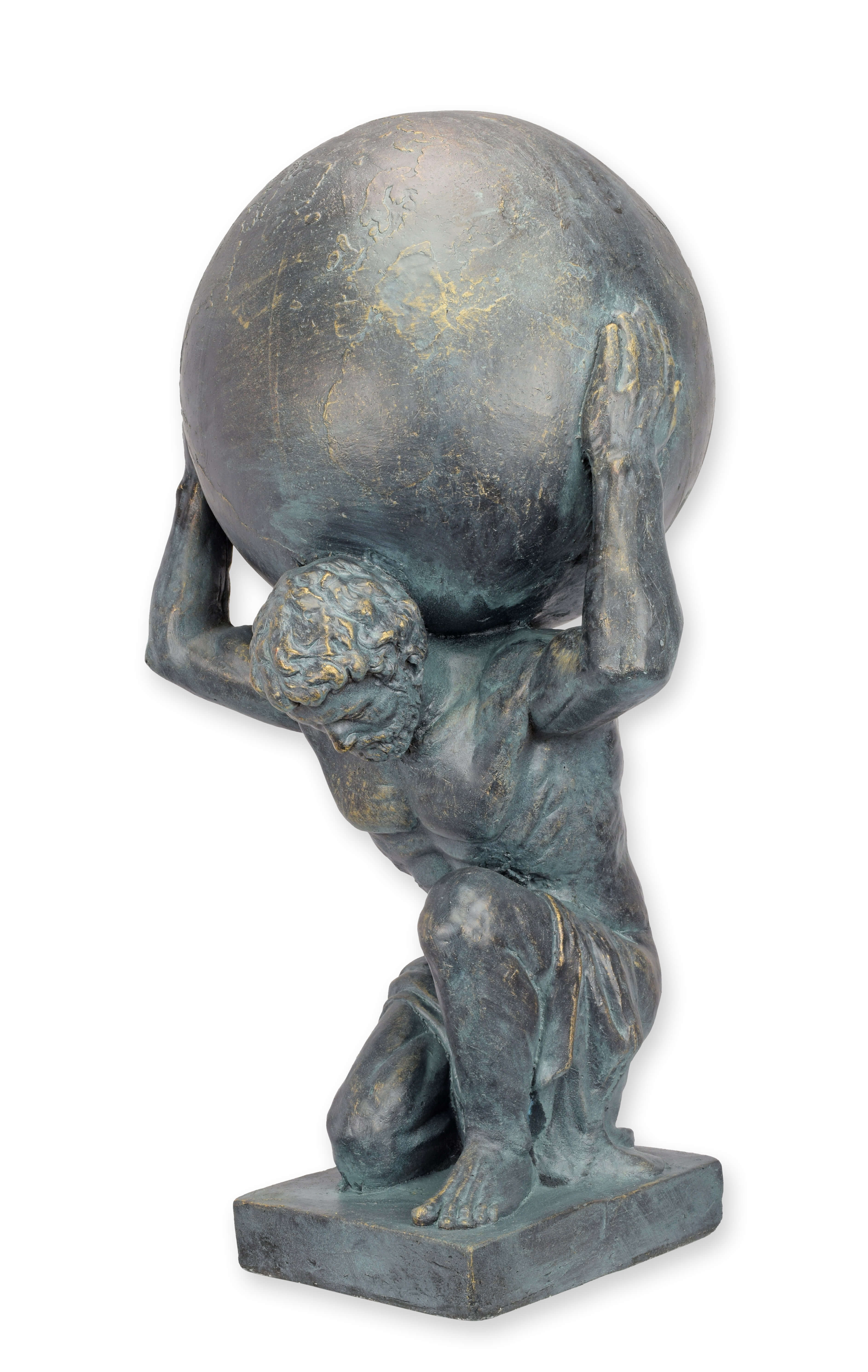 Skulptur, Statue, Menschliche Figur, Trägerfigur mit Ball, Gussstahl?