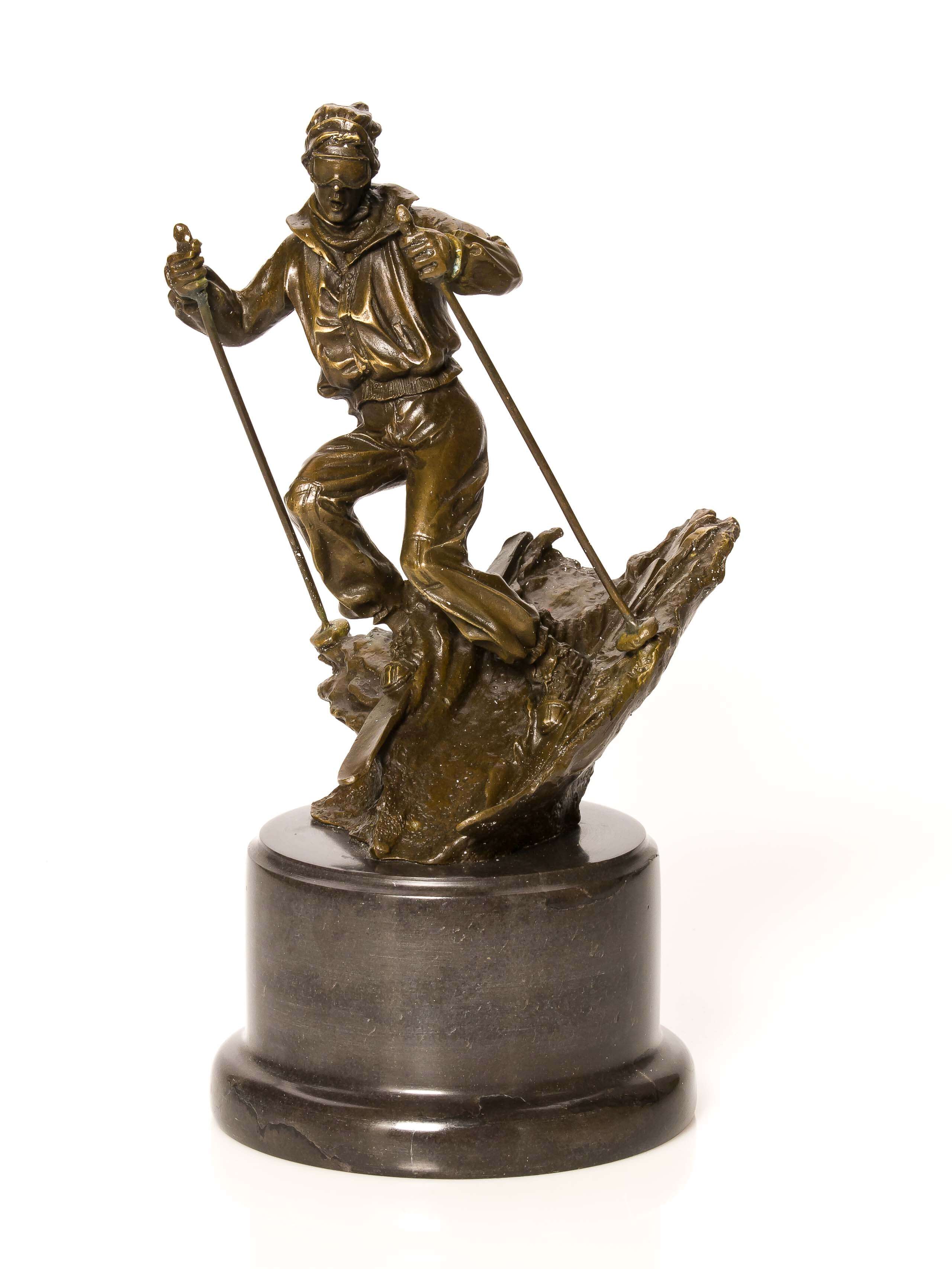 BRONZESKULPTUR  BRONZE SKULPTUR MARMOR BRONZEFIGUR FIGUR  SKI SKIFAHRER SCHNEE