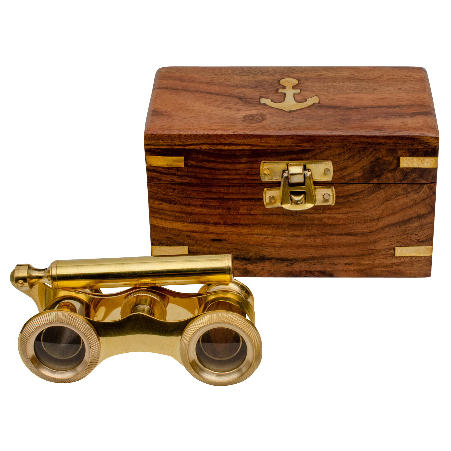 Opernglas mit Holzbox Fernglas Theaterglas Messing Antik-Stil 11cm