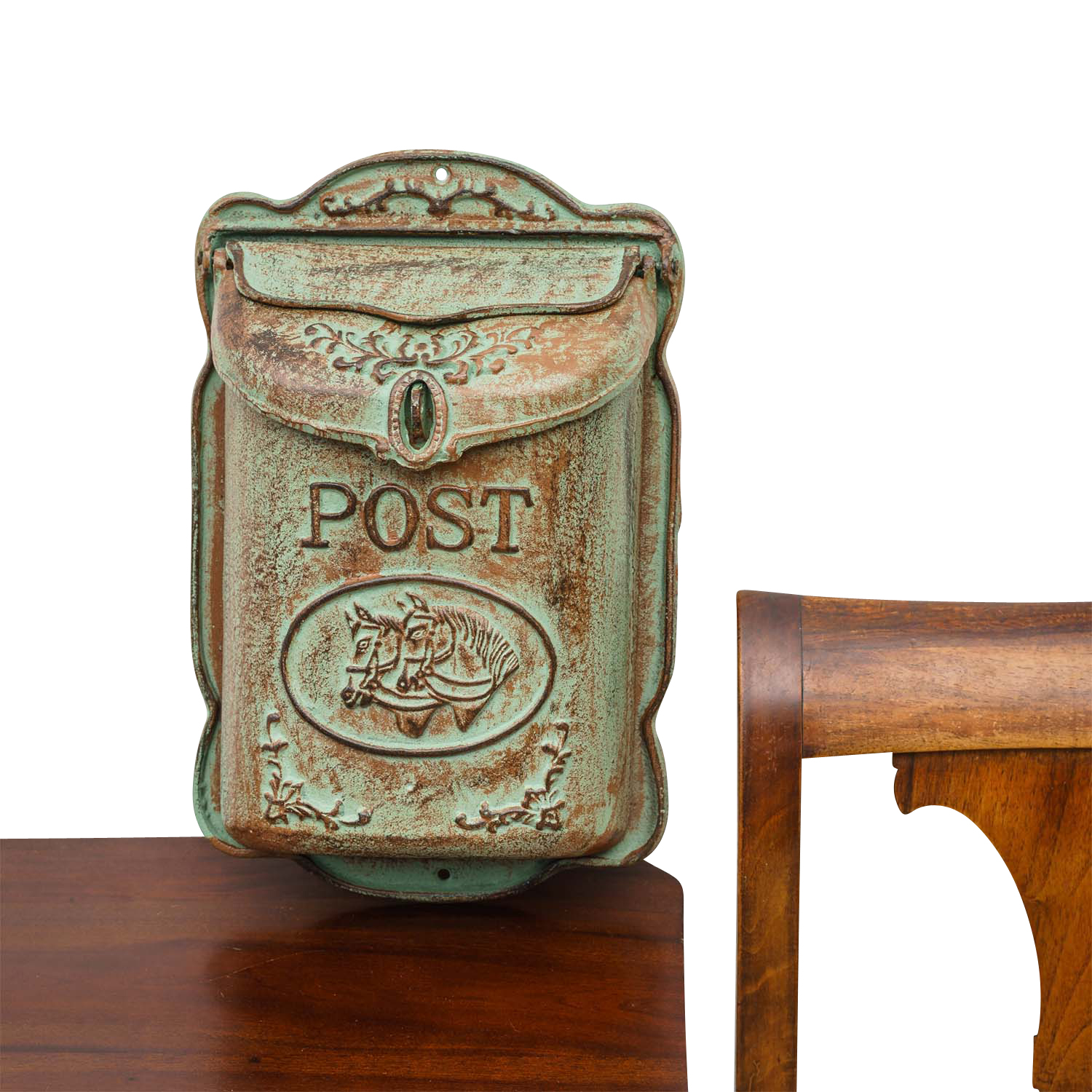 Briefkasten Wandbriefkasten Eisen Antik-Stil Landhausstil Pferd Shabby grün