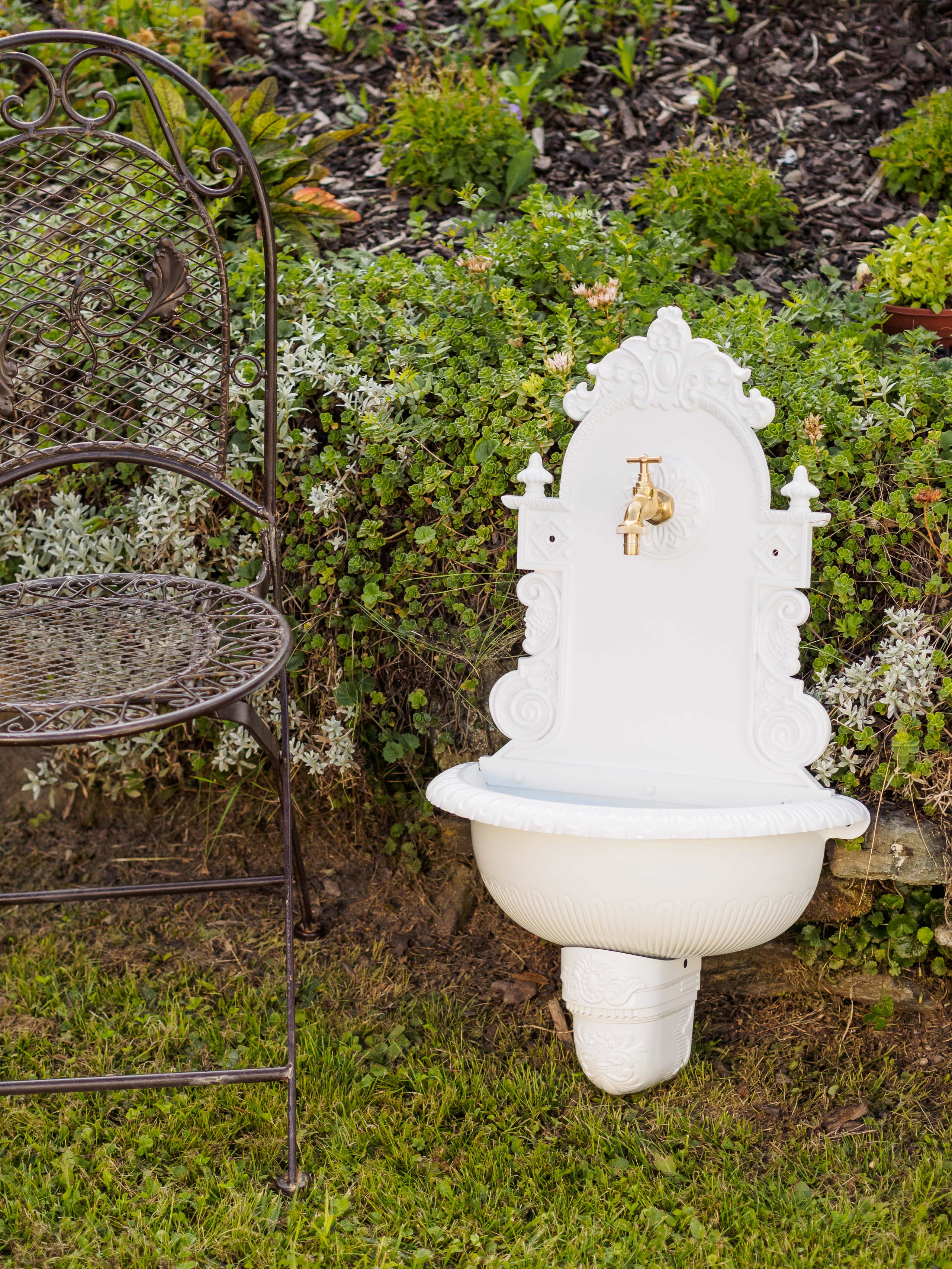 WASCHBECKEN WANDBRUNNEN WEIN GARTEN ALU WEISS ANTIK STIL BRUNNEN WASCHPLATZ BAD