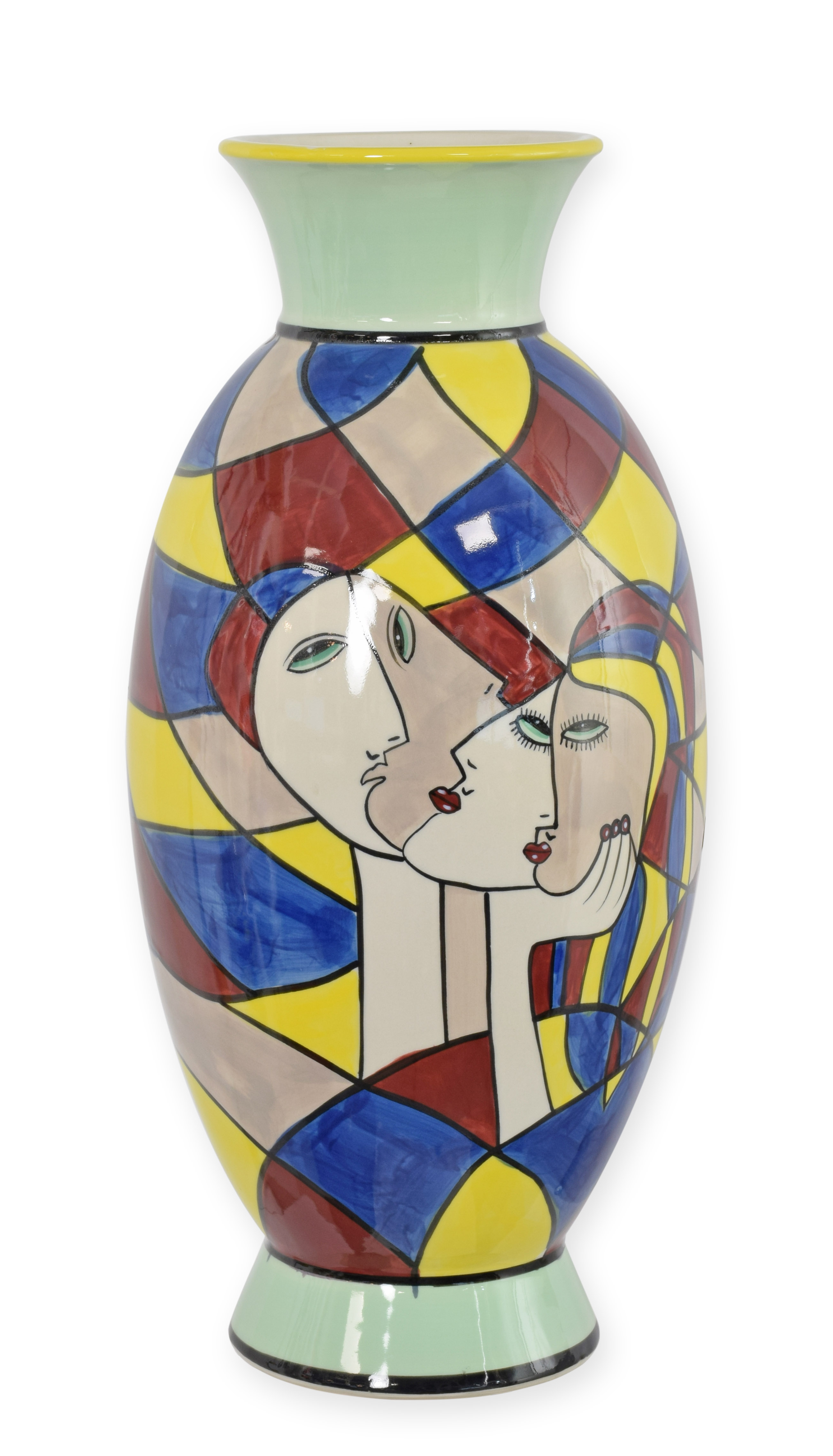 Een porseleinen vaas met abstract motief - handgeschilderd replica retro ontwerp decoratie