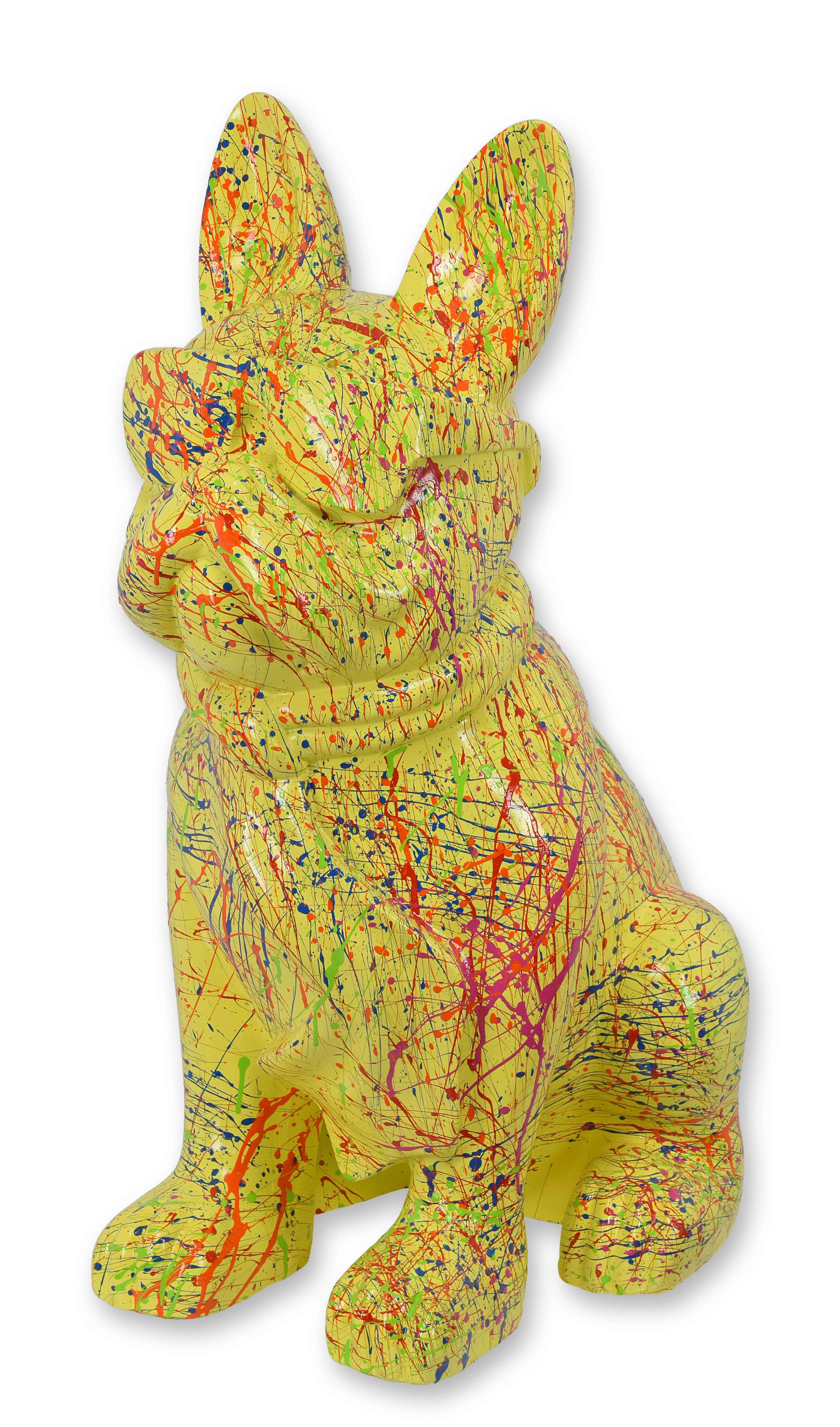 Een bulldog van kunststof met zonnebril en stropdas - gele spat replica retro ontwerp decoratie