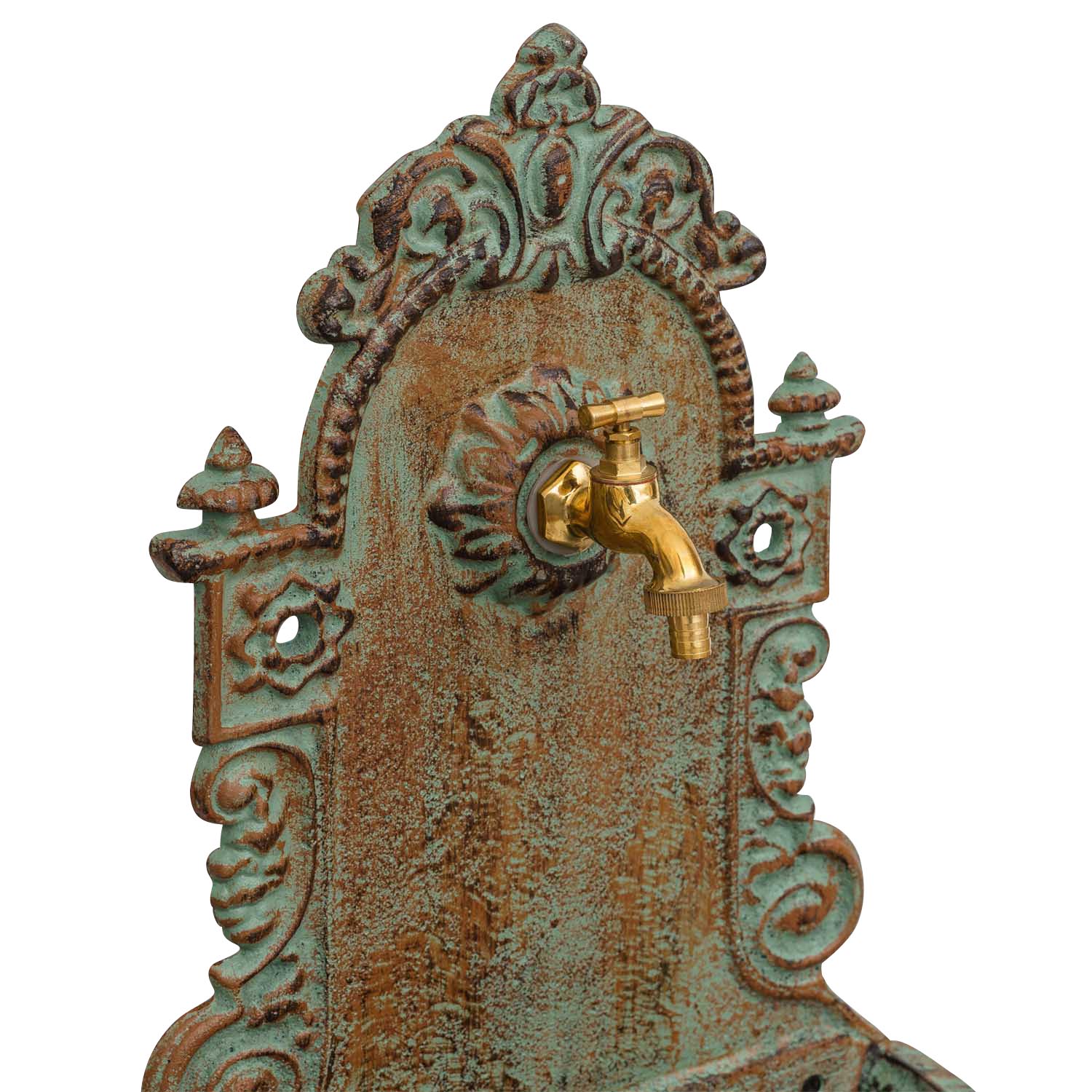 Waschbecken Wandbrunnen Garten Eisen Antik-Stil Brunnen 80cm grün