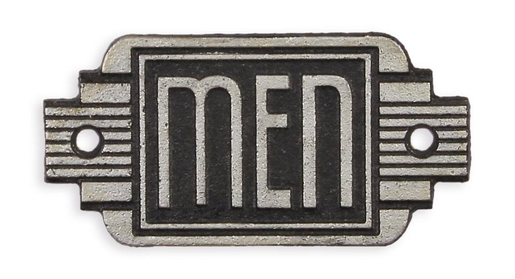 Een gietijzeren art-deco bordje met het opschrift 'men' replica retro ontwerp decoratie