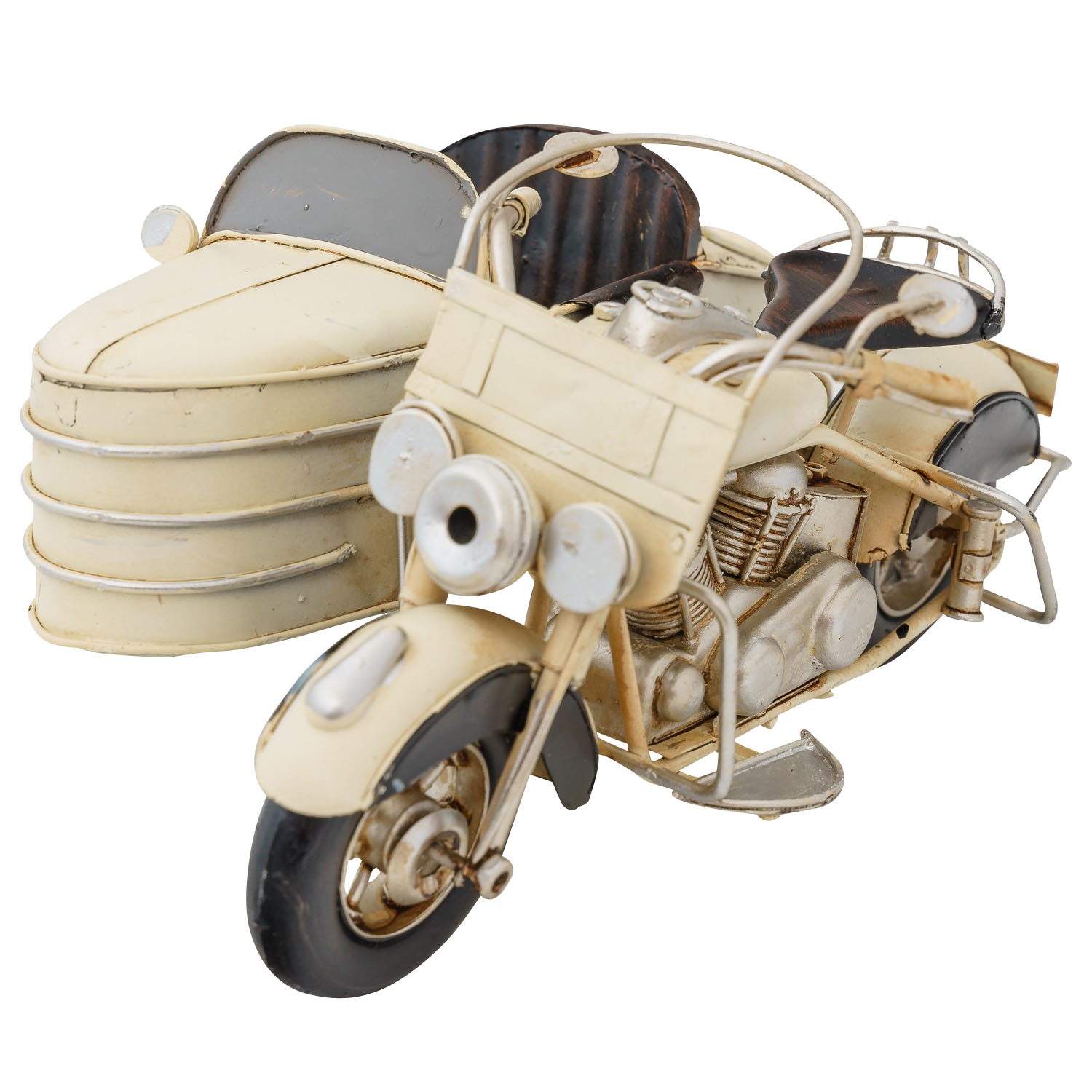 Modell Motorradgespann Blech Metall Motorrad Gespann Oldtimer Antik-Stil 20cm
