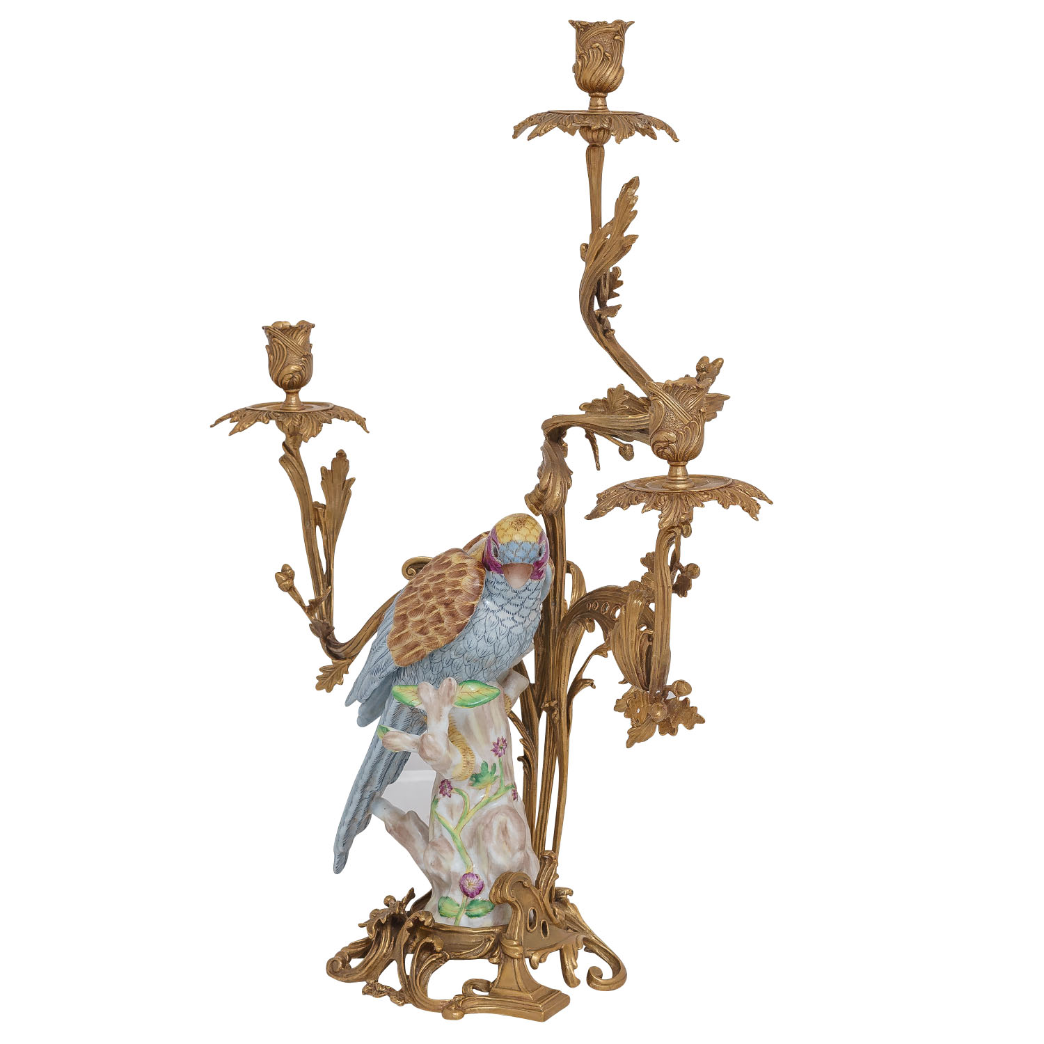 Kerzenständer Vogel Papagei Kerzenhalter Porzellan Bronze Antik-Stil 62cm (b)