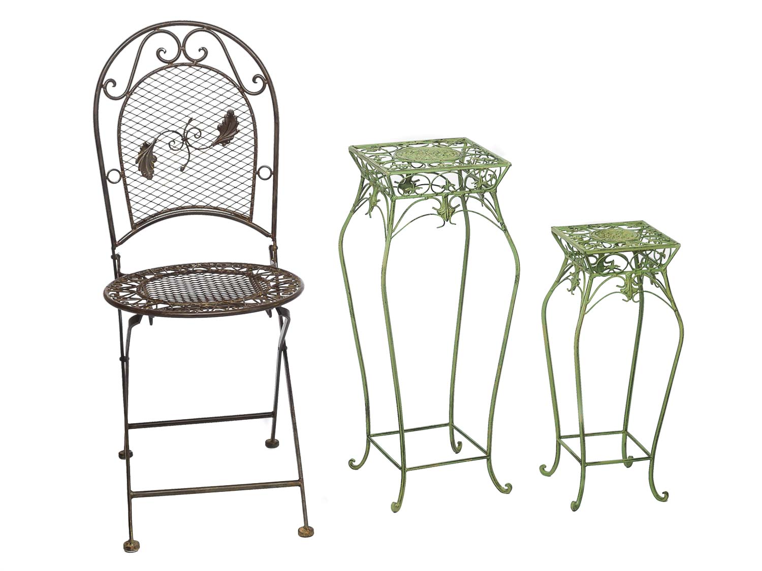 2x Blumenhocker Blumentisch Blumenständer Garten Grün Eisen Blumensäule garden