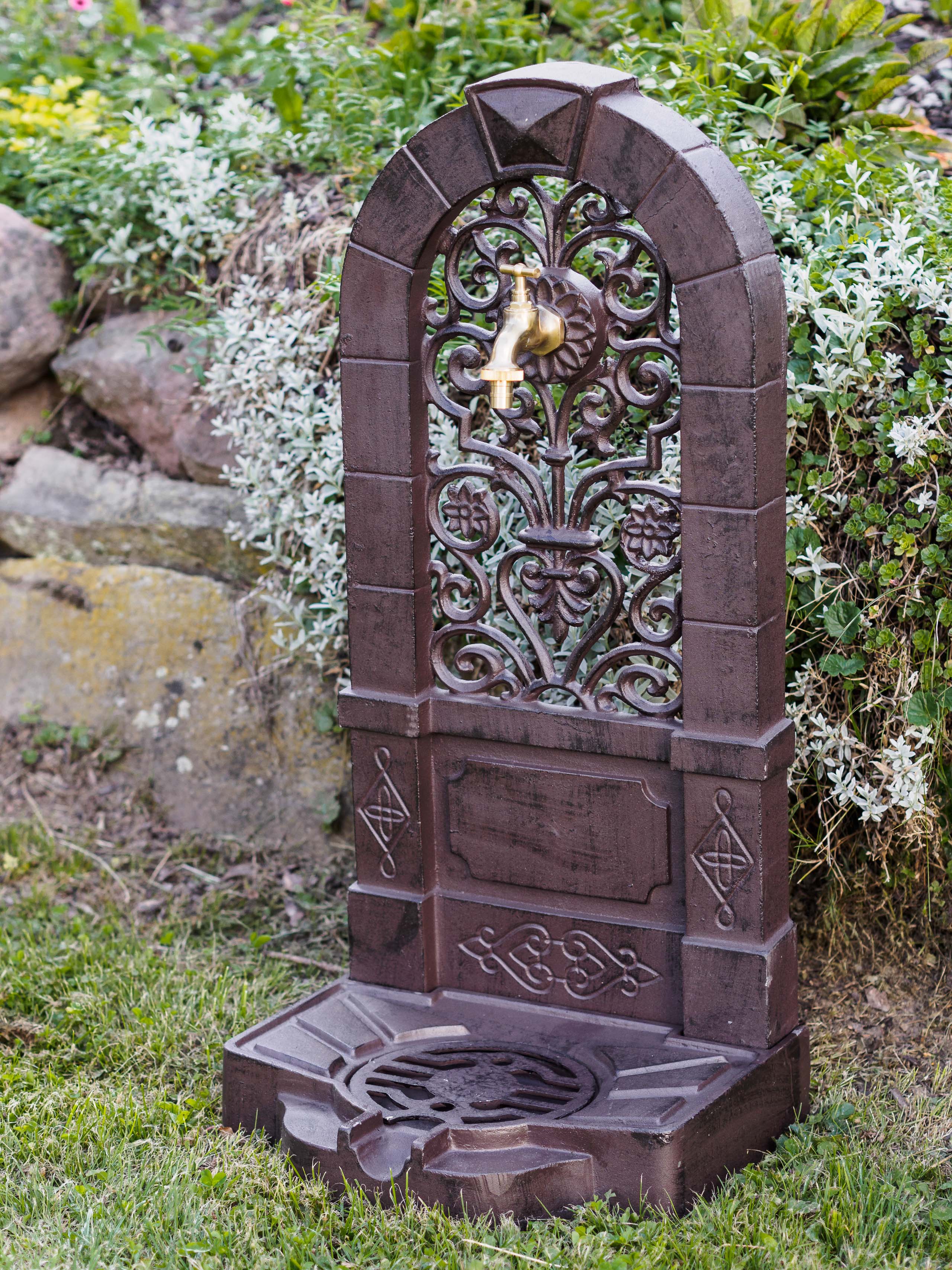 Standbrunnen Waschbecken Brunnen Lilie de Fleur 76cm braun Alu antik Stil