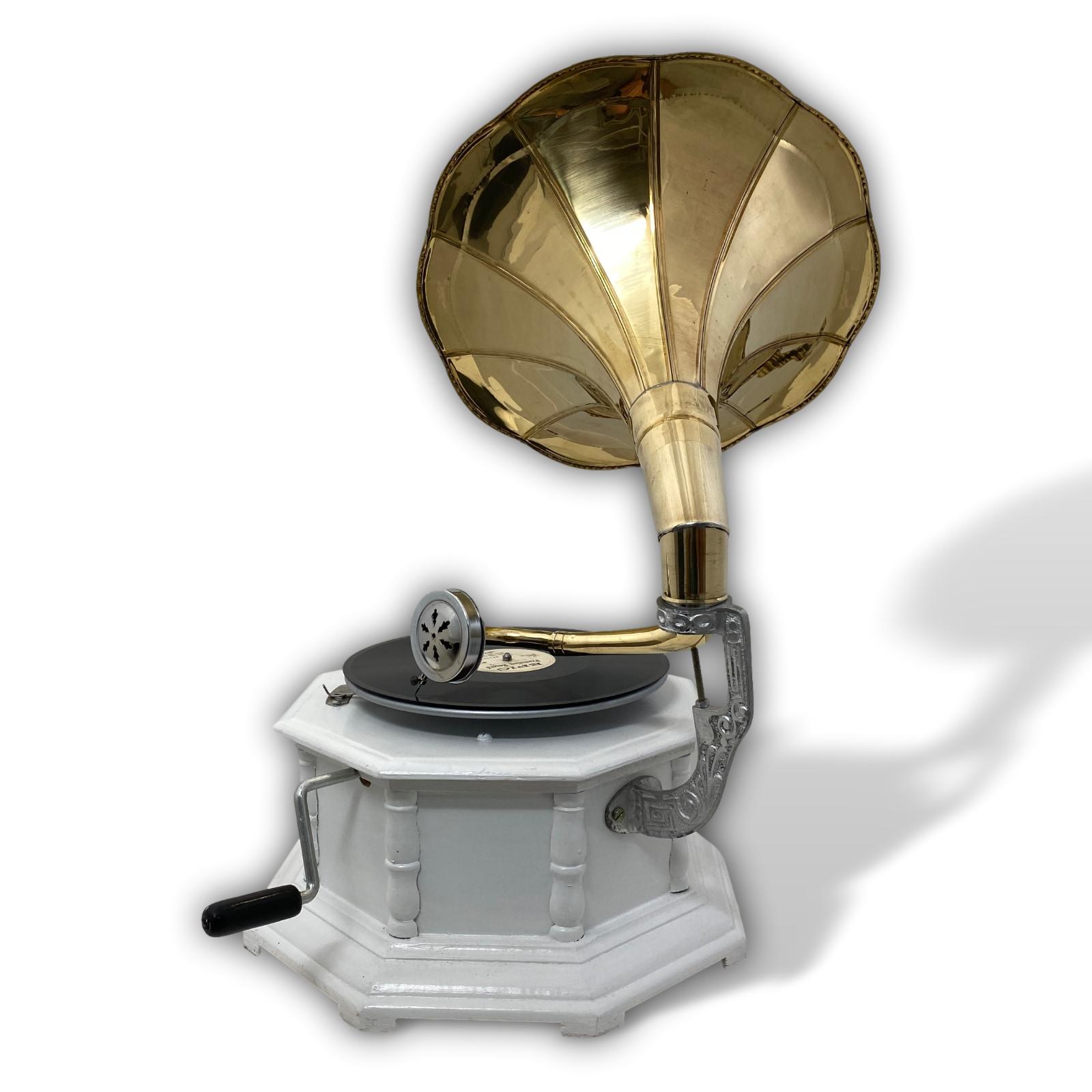 Nostalgie Grammophon Antik-Weiß Shabby Chic Gramophone Antik-Stil 70cm