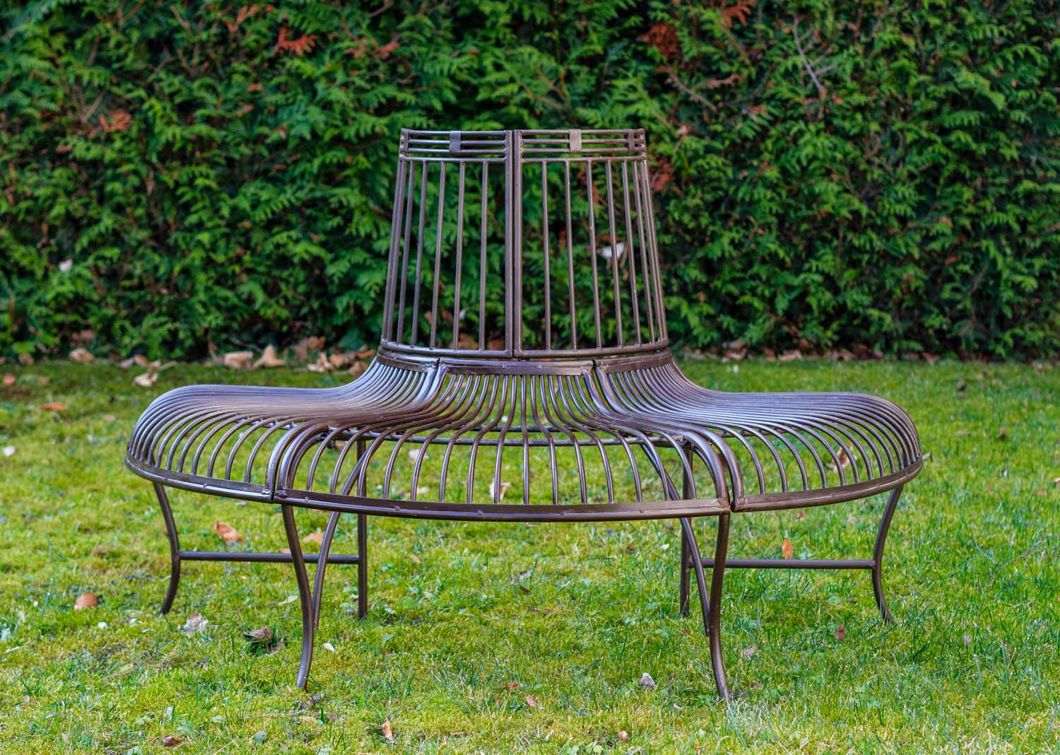 Gartenbank Bank Antik-Stil Garten Metall Eisen braun Möbel Baumbank 134cm