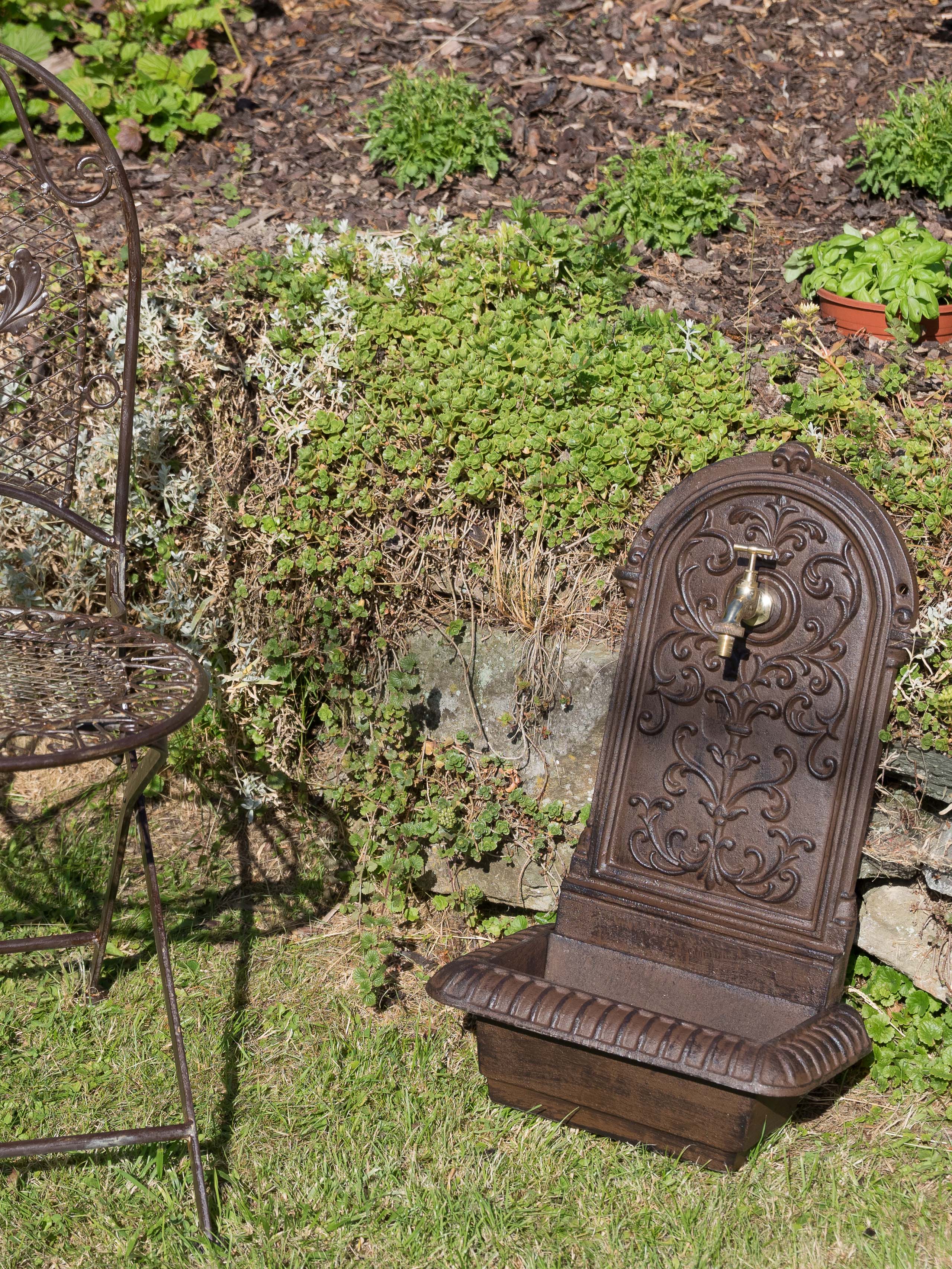 Brunnen 66cm Waschbecken Eisen Braun Wandbrunnen Garten antik Stil fountain