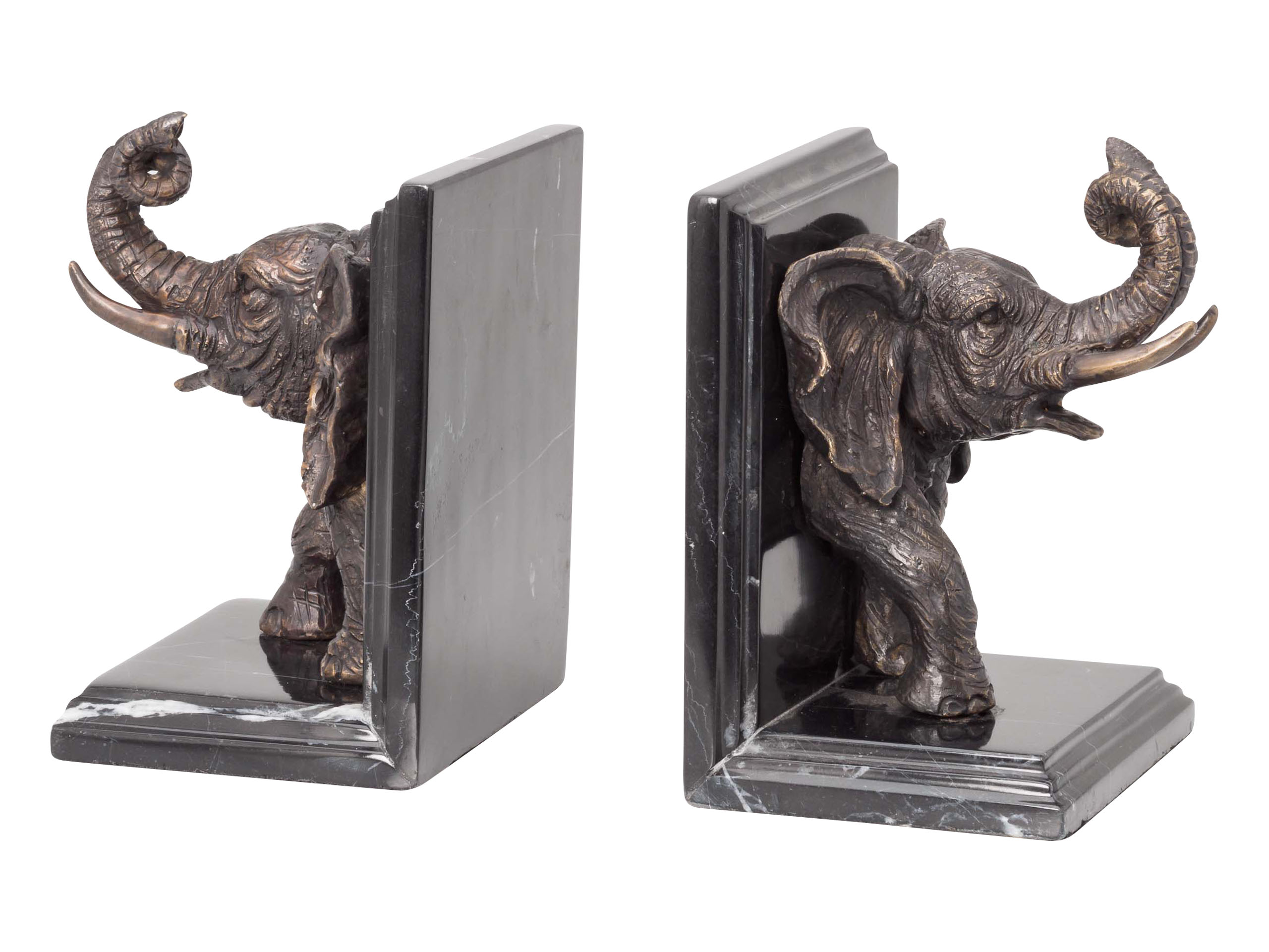 2 Buchstützen Bronze Skulptur Figur Elefant Bronzefigur Buch bookend bronze