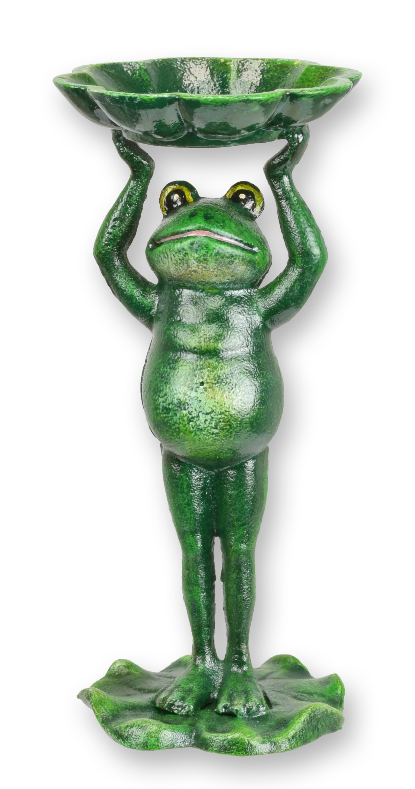 Een gietijzeren staande kikker-vogelvoederbak replica retro ontwerp decoratie