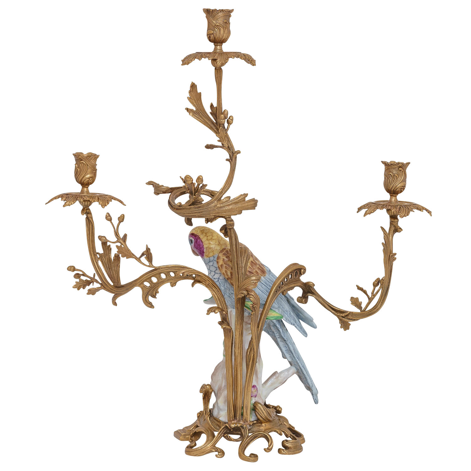 Kerzenständer Vogel Papagei Kerzenhalter Porzellan Bronze Antik-Stil 62cm (b)