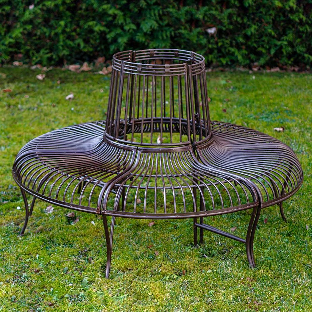 Gartenbank Set Bank Antik-Stil Garten Metall Eisen braun Möbel Baumbank