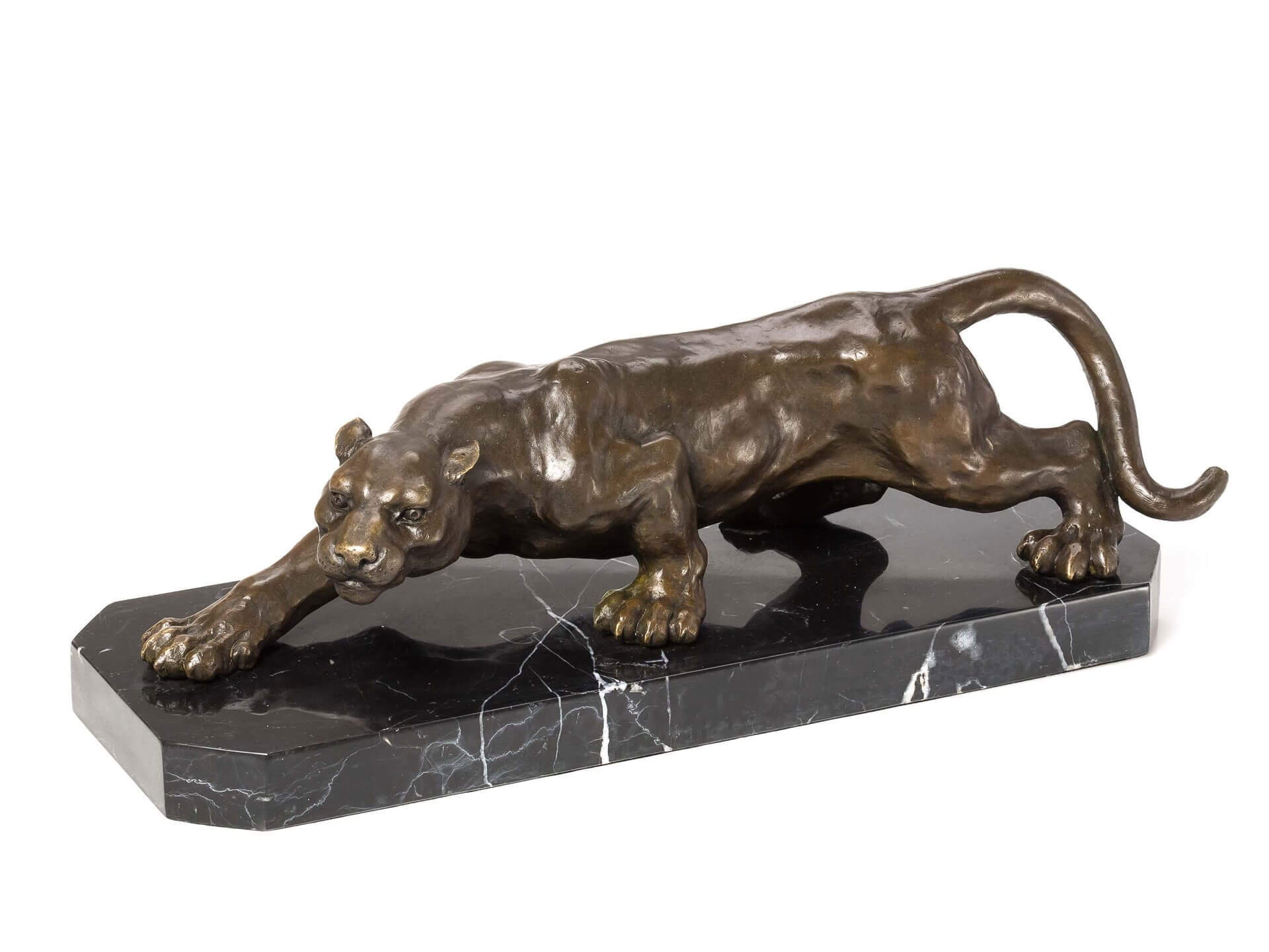 Panther-Skulptur, Bronzen-Statue, Marmorbasis, Bronzen-Leopard, Tierischer Tischdeko