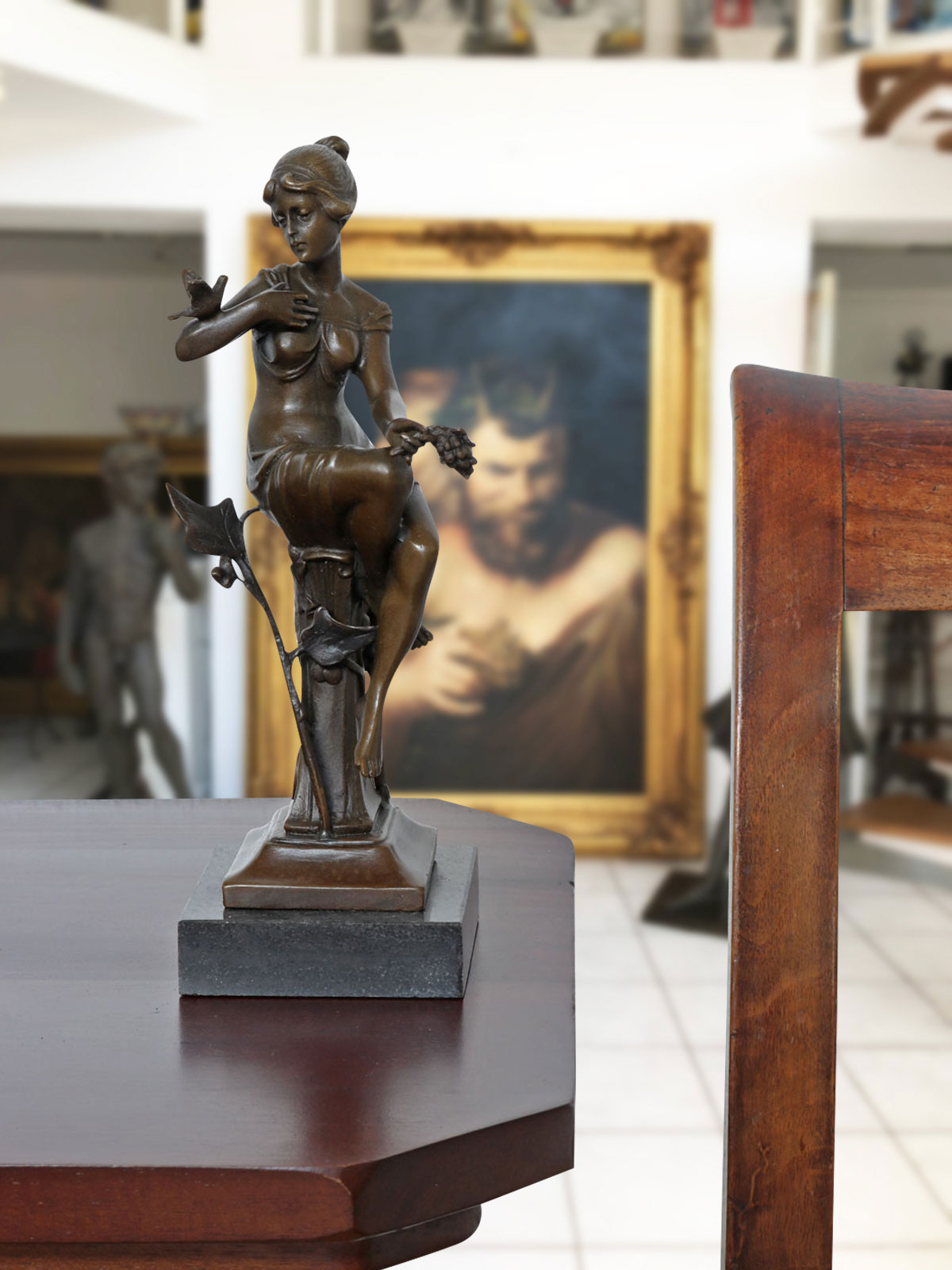 Bronzeskulptur Frau Vogel im Antik-Stil Bronze Figur Statue 23cm