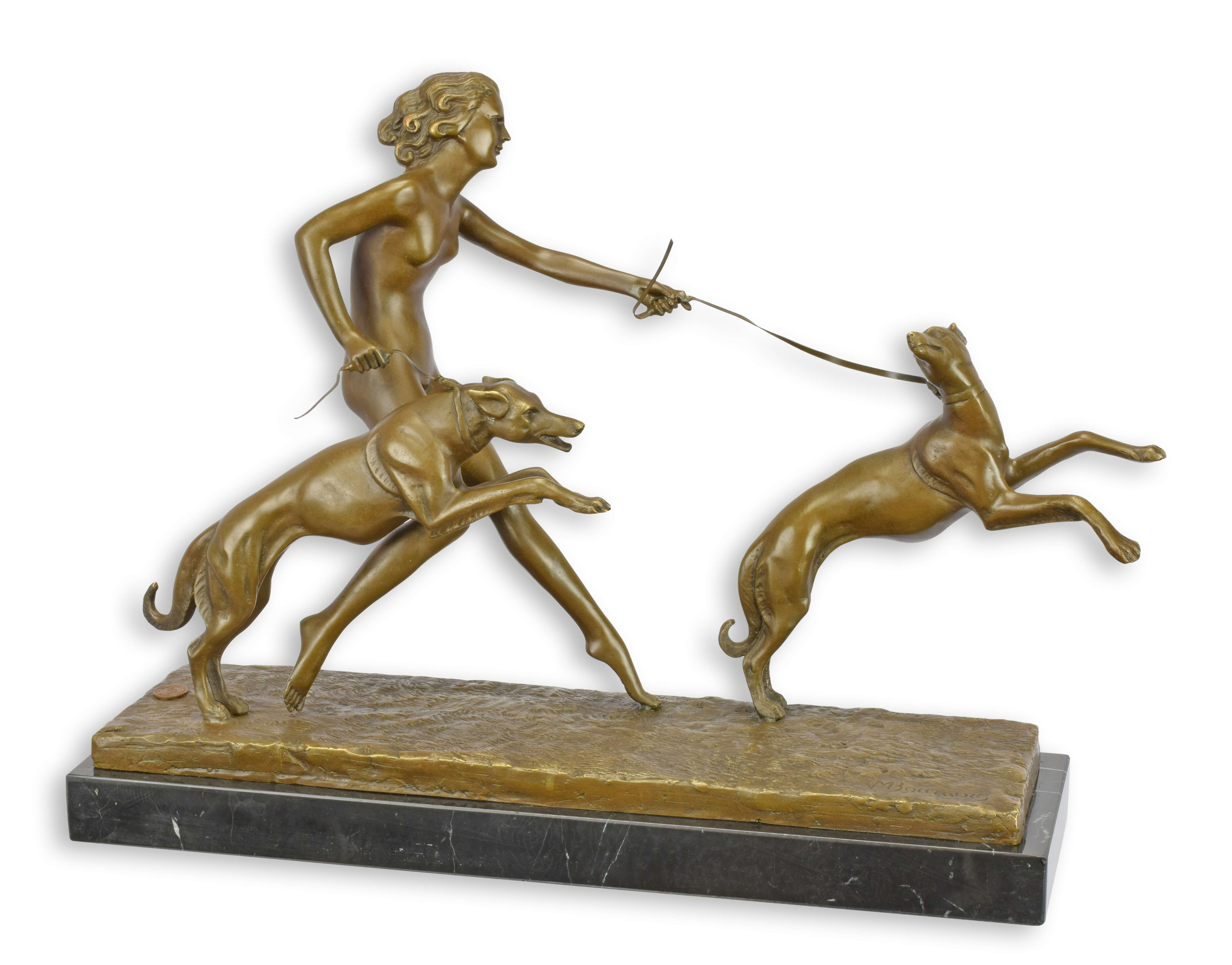 Bronzen beeld vrouw met honden naar Bouraine replica retro ontwerp decoratie
