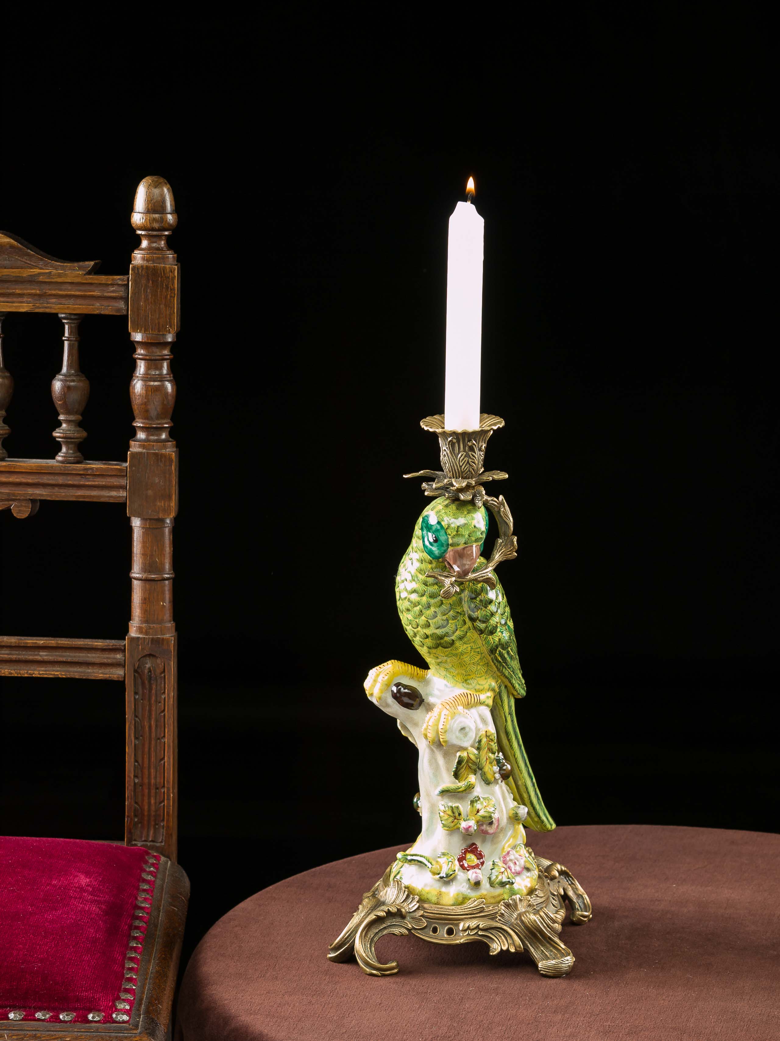 Paar Papagei Kerzenständer Porzellan antik Stil Kerzenleuchter 37cm candlestick