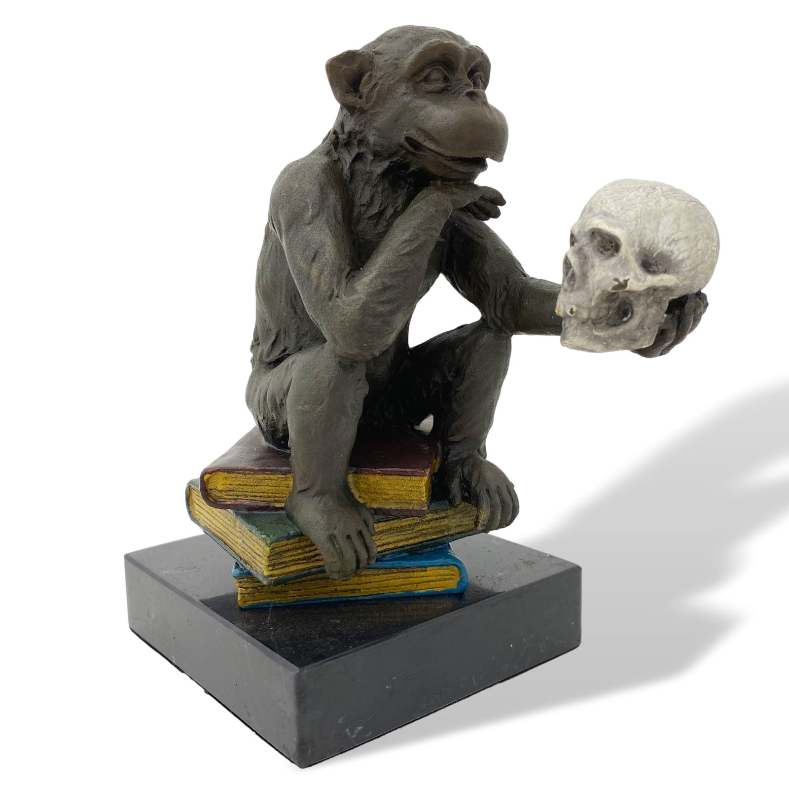 Bronzen figuur aap Darwin filosofie boeken bronzen sculptuur antieke stijl 14cm