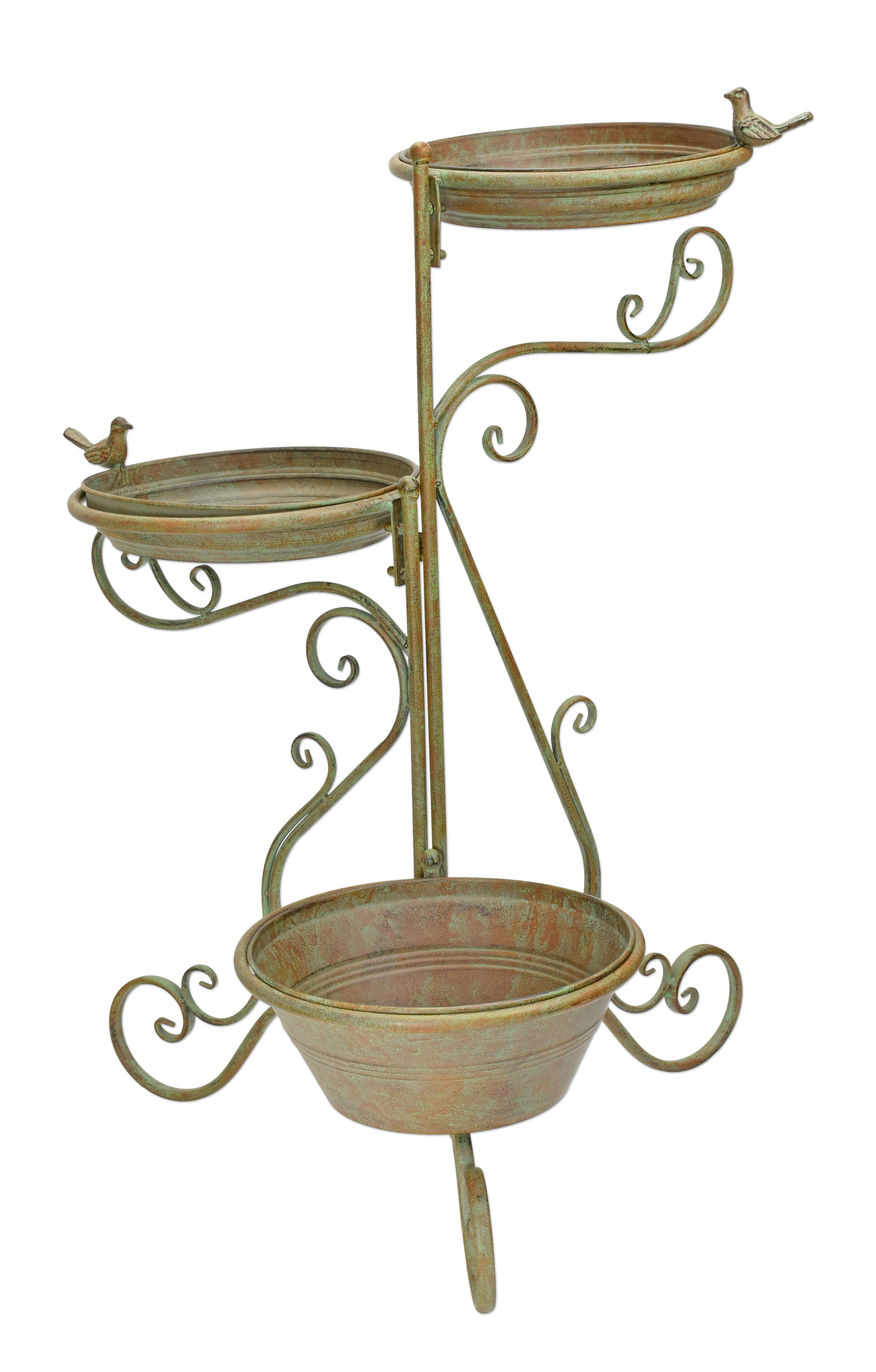 Een drieledige ijzeren vogelvoederbak, -bad & plantenstandaard replica retro ontwerp decoratie