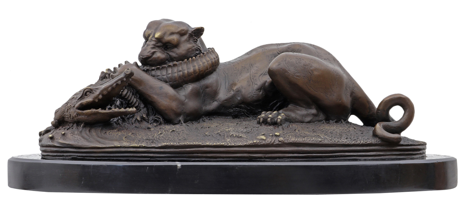 Bronzeskulptur Tiger Gavial Krokodil im Antik-Stil Bronze Figur Statue 42cm